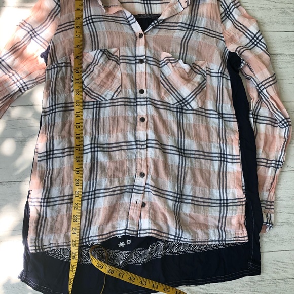 Free People Behind The Funnel Pink Plaid Buttoned - Picture 7 of 16